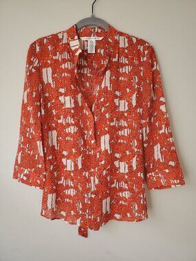 NWOT Diane von Furstenberg Silk Abstract Print Top with Adjustable Waist Tie